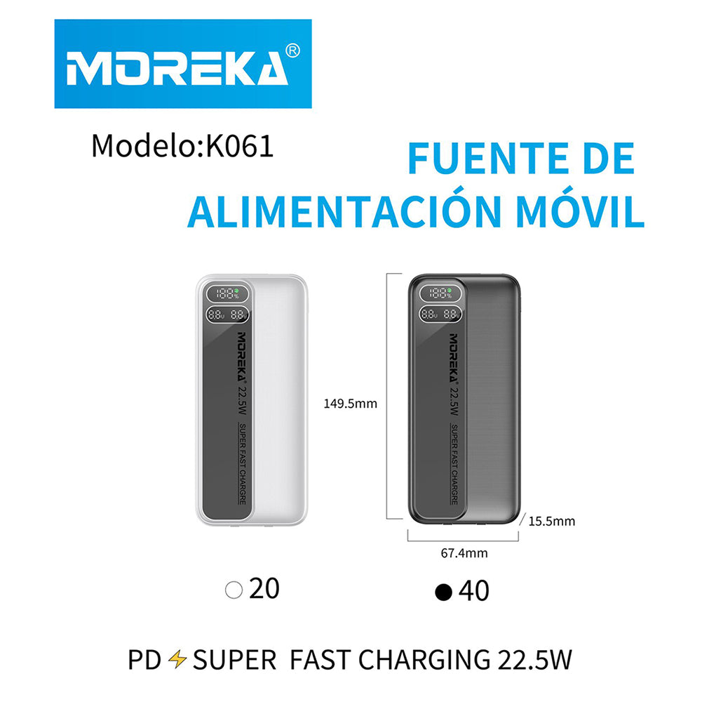 Powerbank Moreka K061 10000 mAh Tipo C IP Carga Rápida 22.5W – Moreka Shop