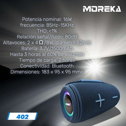 Bocina Moreka 402 16W, Bluetooth, TF Card, Radio FM, USB Contra Agua IPX6
