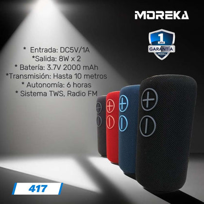 Bocina Moreka 417 16W 2000mAh Bluetooth, TF Card, Radio FM, USB Contra Agua IPX6