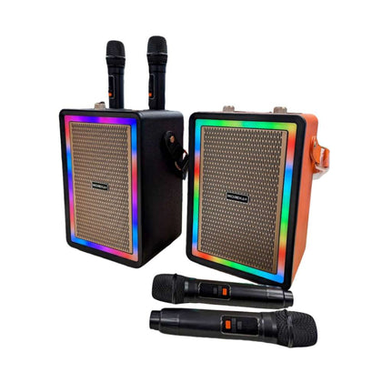 Bocina Karaoke Bluetooth  FM dual microfonos RGB Moreka A16