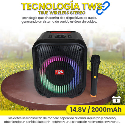 Bocina Bluetooth 50W 6.5 + 2 de 2.25 2000mAh con Microfono FOL FS-L1216M