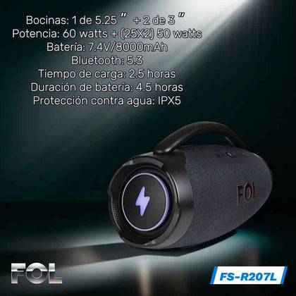 Bocina Bluetooth, contra agua 110W 8000mAh FOL FS-R207L